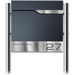 Metzler Brievenbus met palen en V2A roestvrijstalen naambordje Siebert - Design staande brievenbus incl. krantenvak - brievenbus in antraciet RAL 7016 - afmetingen: 37 x 37 x 10,5 cm
