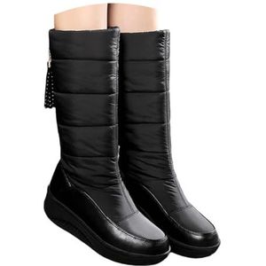 Hoge Dameslaarzen Met Kwastjes Snowboots Met Pluche Voering Platform Laarzen Met Lange Schacht Waterdichte Instappers Van Donsstof Warme Katoenen Schoenen for Buitengebruik(Black,36 EU)