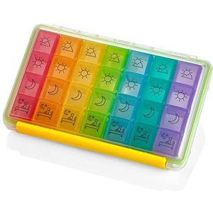 Wekelijkse pillendoos - Draagbaar 4 keer per dag - Water-vochtbestendig AM/PM-pillendoosje, kleurrijke 7-daagse medicijnhouder pillendoosje met labels