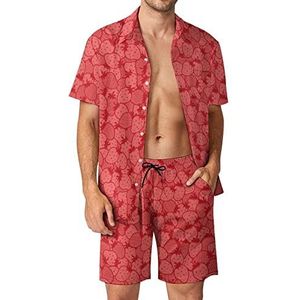 Rode Aardbei Hawaiiaanse Sets voor Mannen Button Down Korte Mouw Trainingspak Strand Outfits M