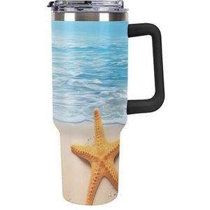 40 oz roestvrijstalen beker met handvat zomer zeester grote capaciteit auto beker lekvrije reizen beker koffiemok dubbele drinkdeksel waterfles geschenken voor mannen vrouwen