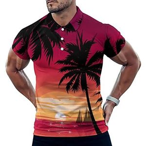 Strand Zonsondergang Palmboom Casual Polo Shirts Voor Mannen Slim Fit Korte Mouw T-shirt Sneldrogende Golf Tops Tees L