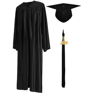 GraduationMall 2024 Afstudeerjurk en Pet Kwastje Jaar Bedel voor Volwassenen Universiteit Middelbare Kleding Kostuum Uniseks Zwart 3XS(4'6""-4'8"")
