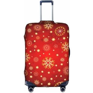 OdDdot Retro blauwe bloemen print stofdichte koffer beschermer, anti-kras koffer cover, reizen bagage cover, Rode Achtergrond Gouden Sneeuw, L