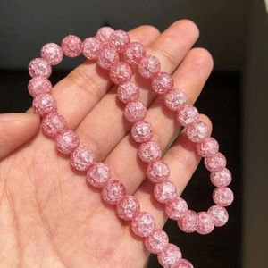 4 6 8 10 12 mm witte gebarsten kristalkralen ronde losse spacer kralen voor sieraden maken DIY armband bedels accessoires 15'' inch-roze-8 mm (ca. 46 stu