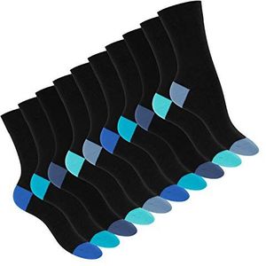 Footstar Katoenen sokken voor dames en heren (10 paar) met afgezette hiel en kant, blauw, 35-38 EU