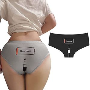 Grappige 'Please Charge' Print Sexy Slipje Voor Vrouwen, Cartoon Stretch Zachte Naadloze Bikini Slipje Slips (XL,Black)