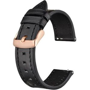 Jeniko Horlogeband 18 Mm ~ 22 Mm Lederen Band For Heren Dames Quick Release Vervangende Riem Horlogeband Rose Gouden Gesp (Color : Black, Size : 22mm)