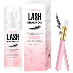 Wimpershampoo, wimperschuimreiniger met reinigingsborstel, wimperreiniger voor wimperverlenging, schuimwas voor het verwijderen van make-upresten, voor thuis en in de salon, 60 ml
