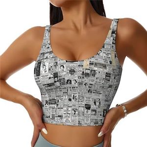 Krant Hd Print Casual Wear Vrouwen Sport Vest Yoga Vest Workout Vest Voor Vrouwen Lichtgewicht Trendy, Zwart, S