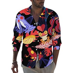 Tropische palmboom kikker heren revers shirt lange mouwen button down print blouse zomer zak T-shirts tops XL