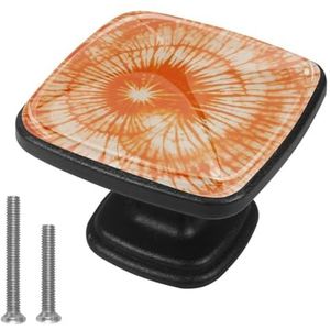 lcndlsoe Upgrade uw meubels met set van 4 zwarte kastknoppen, trendy patroon vierkant ontwerp, oranje tie-dye