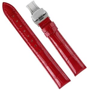dayeer Dames lederen horlogebanden voor PP Horlogeband voor Omega Horlogeband voor Tissot Lady-armband (Color : Bright red silver, Size : 18mm)