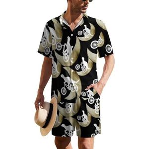 Dionsaur Halve Maan Hawaïaans pak voor heren, set van 2 stuks, strandoutfit, shirt en korte broek, bijpassende set