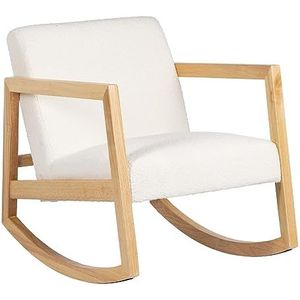 LOLAhome Witte en natuurlijke schommelstoel van lamsvacht, 60 x 83 x 72 cm