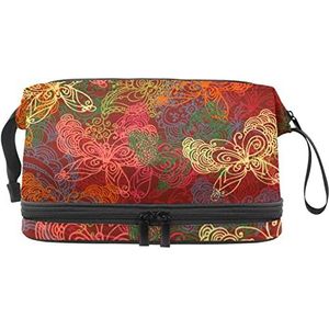 Grote capaciteit reizen cosmetische tas,Vlinder Rood,Make-up tas,Waterdichte make-up tas Organizer, Meerkleurig, 27x15x14 cm/10.6x5.9x5.5 in