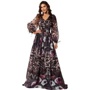 jurken voor dames Maxi-jurk van chiffon met gemengde print en lantaarnmouwen(Color:Multicolore,Size:M)