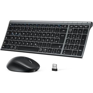 iClever Bluetooth toetsenbord met muis, draadloos, oplaadbaar, dual-mode (Bluetooth 5.0 + 2.4G), voor pc/laptop, QWERTZ-lay-out, grijs
