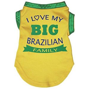 Petitebelle ik hou van mijn grote Braziliaanse familie puppy hond katoen shirt, Medium, Geel