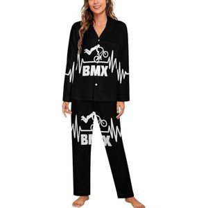 Heartbeat BMX Vrouwen Lange Mouw Button Down Nachtkleding Zachte Nachtkleding Lounge Pyjama Set M