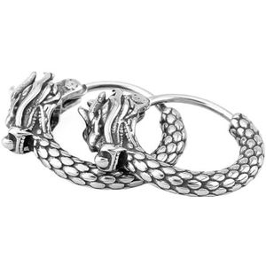 Viking Dragon Oorbellen Hoop Voor Mannen Vrouwen - Noorse Mythologie RVS Ouroboros Ear Stud Hoop - Handgemaakte Hip Hop Gothic Animal Amulet Tiener Sieraden