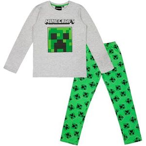 Minecraft pyjama voor kinderen, katoen, creeper, lange pyjama met bovendeel en pyjamabroek, cadeau voor jongens, grijs, 140