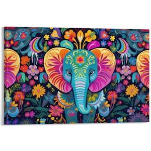 EPEDIC Leuke cartoon olifant canvas muurkunst prints abstracte jonge dier bloem achtergrond moderne schilderij kunst poster ingelijst kunstwerk voor thuis slaapkamer woonkamer kantoor muur decor