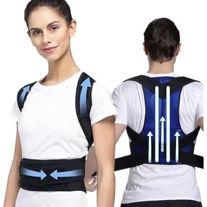 JINGSHUBO Rug rechthouder, houdingscorrector, rug voor dames en heren, rugcorrector, lumbale steun, verstelbare rugcorrector, blauw, L