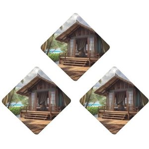 Auto luchtverfrissers 3 stuks opknoping luchtverfrisser voor auto opknoping geurkaarten romantische houten bungalow aromatherapie tabletten snel elimineren geuren hanger decoratie