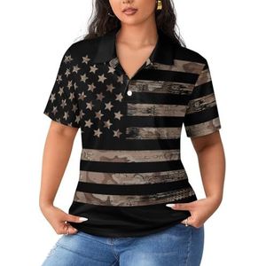 Amerikaanse vlag woestijn camouflage dames poloshirts met korte mouwen casual T-shirts met kraag golfshirts sport blouses tops 2XL