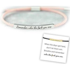 Remember Who The F You Are Motivational Tube Bracelet, Adjustable Hand Braided Wrap Tube Bracelet, Inspirational Bracelets Jewelry Gifts for Women Girls Best Friend Teen (Pink-Silver)
