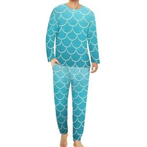 Blauwe zeemeerminstaart heren pyjama set lounge wear lange mouw top en onderkant 2 stuk nachtkleding