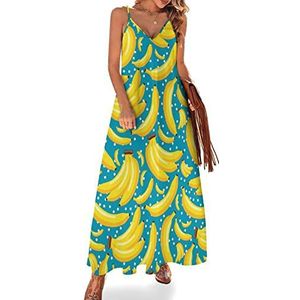 Banana Maxi-jurk voor dames, zomer, V-hals, mouwloos, spaghettibandjes, lange jurk