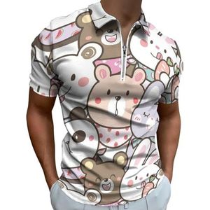 Cartoon Konijn En Panda Beer Half Zip-up Polo Shirts Voor Mannen Slim Fit Korte Mouw T-shirt Sneldrogende Golf Tops Tees XS