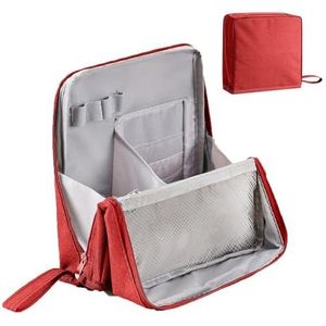 Generic Staande Travel Make-uptas voor vrouwen, waterdichte cosmetische opbergkoffer met grote capaciteit, huidverzorgingsborstel, organizerzakjes met compartimenten, draagbare toilettas, wijnrood