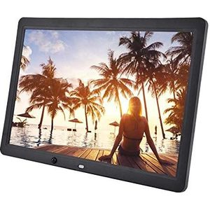 Garsent Digitale fotolijst, 15,4 inch, 1280 x 800 cm hoge resolutie, digitaal ablum met bewegingssensor, foto/muziek/videospeler, kalender, alarm, digitale fotolijst met afstandsbediening, AC 100 -