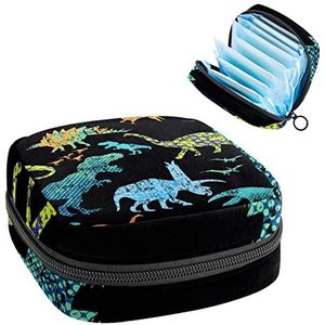 Opbergtas voor maandverband Pads, Menstruatie Cup Pouch, Periode Bag Organizer voor vrouwelijke Pads Tampons, Gekleurde Dinosaurus