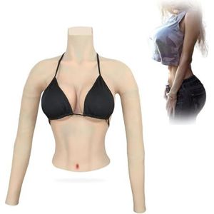 Adima Crossdresser Siliconen Borstplaat D/E Cup Nep Borsten Halfbody Prothese met Arm Hoge Kraag Borstprothesen voor Cosplay,Ivory white,E Cuo