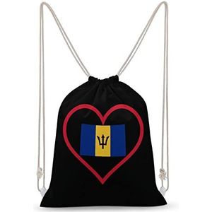 I Love Barbado Rood Hart Trekkoord Rugzak String Bag Sackpack Canvas Sport Dagrugzak voor Reizen Gym Winkelen
