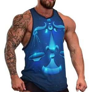 Weegschaal sterrenbeeld blauwe ster horoscoop mannen tank top grafische mouwloze bodybuilding T-shirts casual strand T-shirt grappige sportschool spier