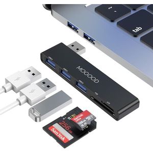 MOGOOD USB 3.0 hub, USB-hub met 5 poorten, 5-in-1 USB-adapter op 1 USB 3.0 Extension, 2 USB 2.0 Extensionund, SD/TF-kaartlezer, geschikt voor laptops, desktops, pc, Xbox
