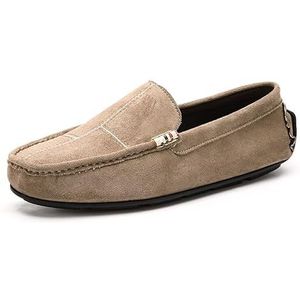 Heren Loafers Ronde Neus Suede Vamp Mocassins Rijden Loafers Platte Hak Flexibele Antislip Outdoor Klassieke Slip-ons(Color:Khaki,Size:41 EU)