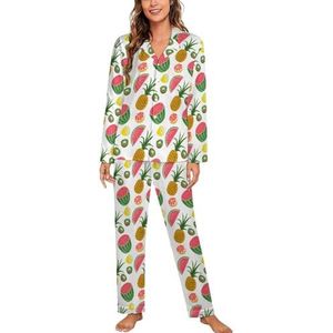 Watermeloen Ananas Kiwi Citroen Lange Mouw Pyjama Sets voor Vrouwen Klassieke Nachtkleding Nachtkleding Zachte Pjs Lounge Sets