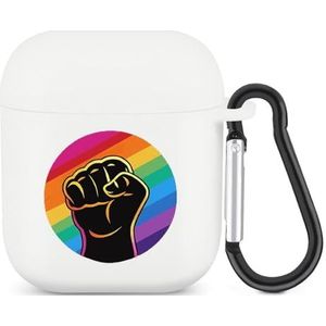 Black Pride Rainbow Peace Leuke Case voor AirPods 2&1 Schokbestendige Beschermende Hoofdtelefoon Gevallen Cover Met Sleutelhanger voor Mannen Vrouwen