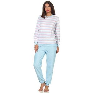 Badstof pyjama voor dames met manchetten, pyjama in elegante strepenlook - 202 201 13 362, lichtblauw, 48