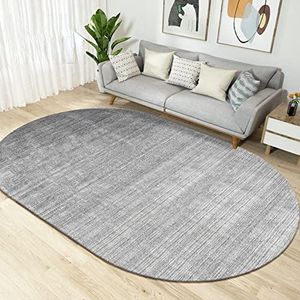 Woonkamer Extra groot formaat Soft Touch laagpolig Ovaal tapijt Antislip wasbare karpetten Minimalistisch effen grijs ovaal，160 x 230 cm