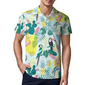 Toucan And Flamingo golfpoloshirt voor heren, zomer, korte mouwen, casual, sneldrogend, maat S