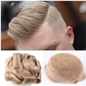 Haarsysteem voor mannen, Menselijk Remy Haar Vervangingssysteem for Mannen Toupet Mannen Haarstukjes Basis Frans Kant met(Darkest Brown,6x8)