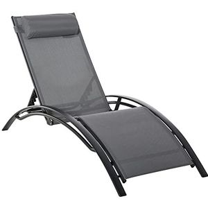 Outsunny ligstoel ligbank voor buiten tuinstoel relaxstoel ligstoel aluminium verstelbaar (grijs)