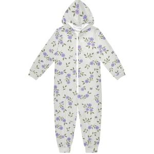 LI ZHI XIN Kinderpyjama met capuchon uit één stuk jongens meisjes jumpsuits kinderen onesie slaappak alles in één pyjama winter warm thuis jumpsuit 5-14 jaar bloemen bloemen paarse kleur, Meerkleurig